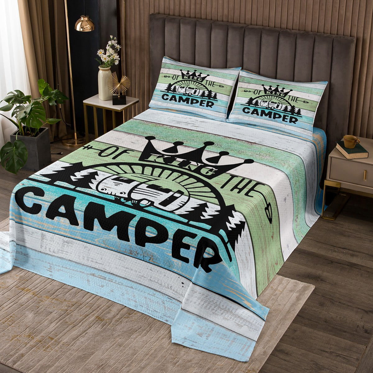 RV Camper Bedspread Set King,Camping Quilt Set Camping Decor,RV Travel