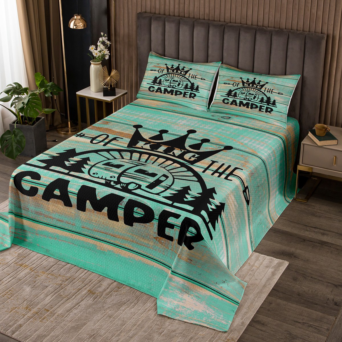 RV Camper Bedspread Set King,Camping Quilt Set Camping Decor,RV Travel