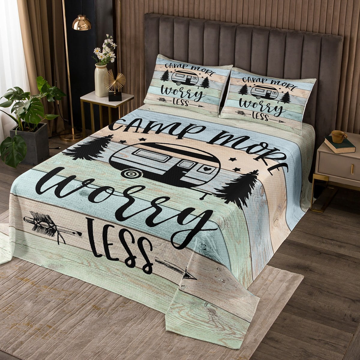 RV Camper Bedspread Set King,Camping Quilt Set Camping Decor,RV Travel