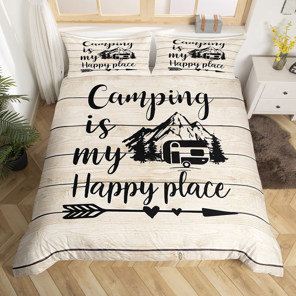 RV Camper Duvet Cover Queen,Camping Bedding Set Camping Decor,RV Travel