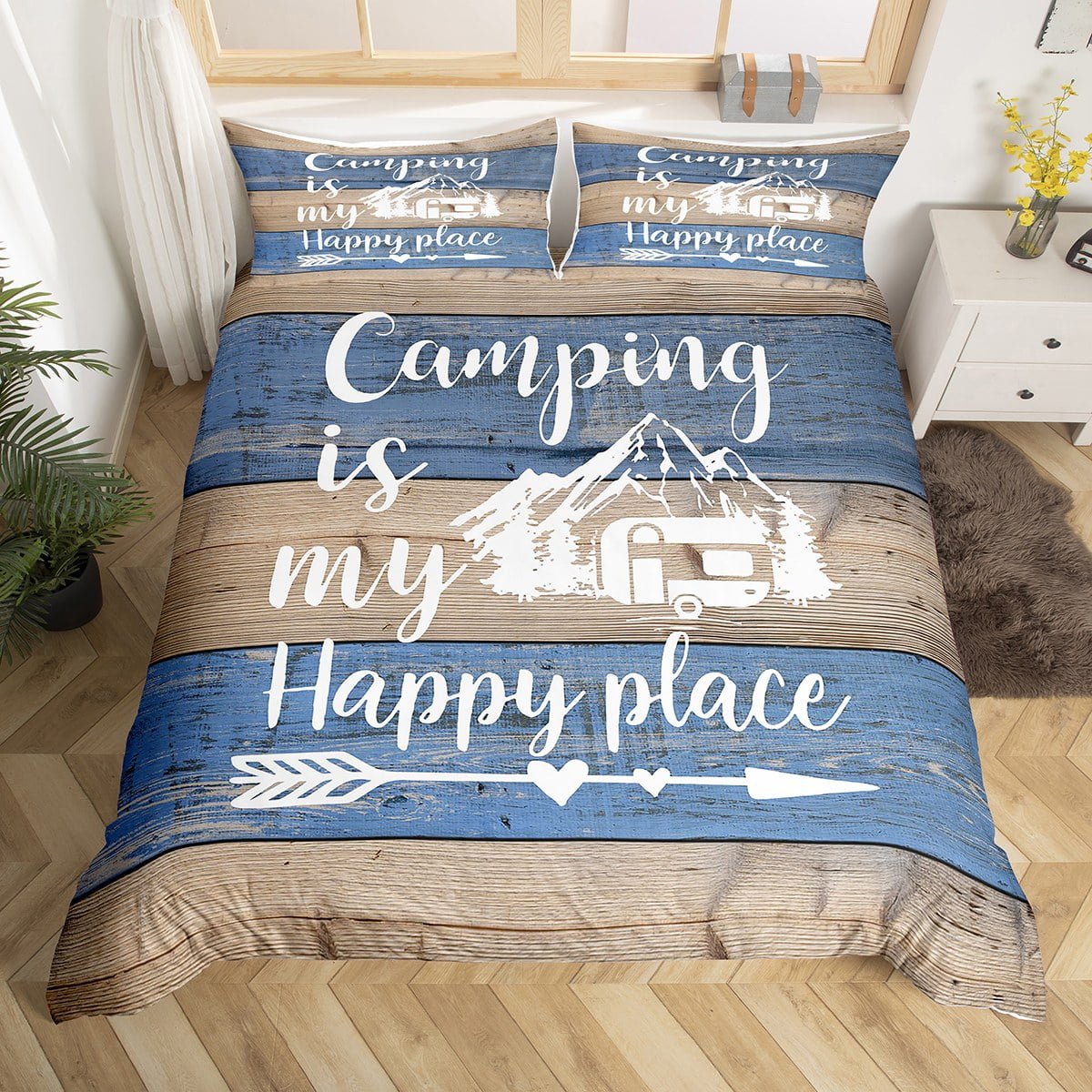 RV Camper Duvet Cover Queen,Camping Bedding Set Camping Decor,RV Travel