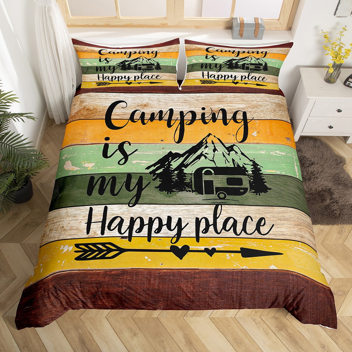 RV Camper Duvet Cover Queen,Camping Bedding Set Camping Decor,RV Travel