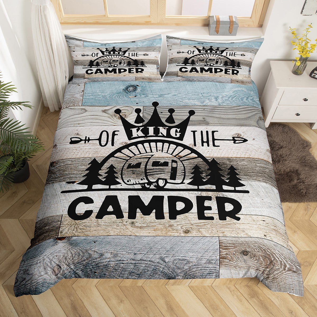 RV Camper Duvet Cover Queen,Camping Bedding Set Camping Decor,RV Travel