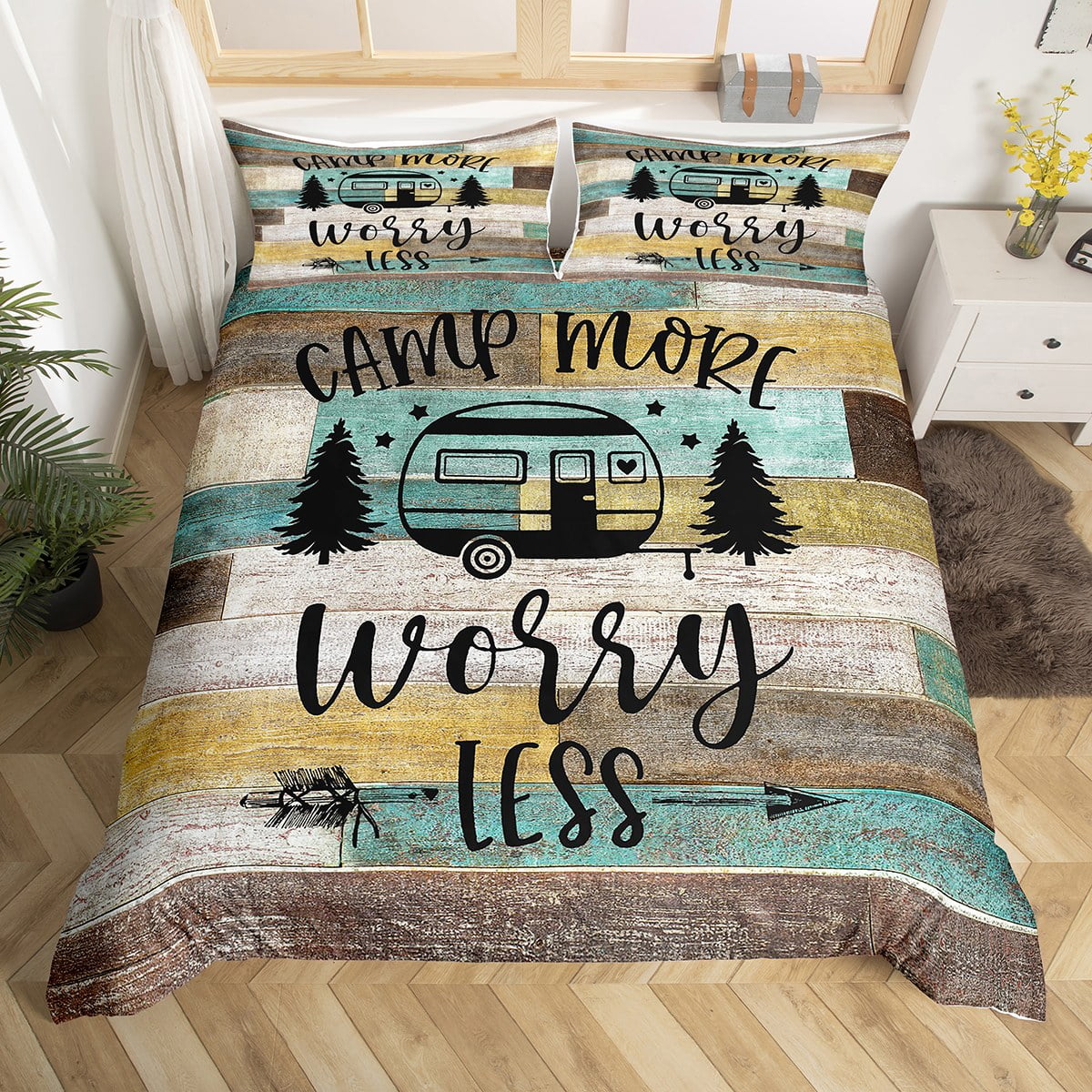 RV Camper Duvet Cover Queen,Camping Bedding Set Camping Decor,RV Travel