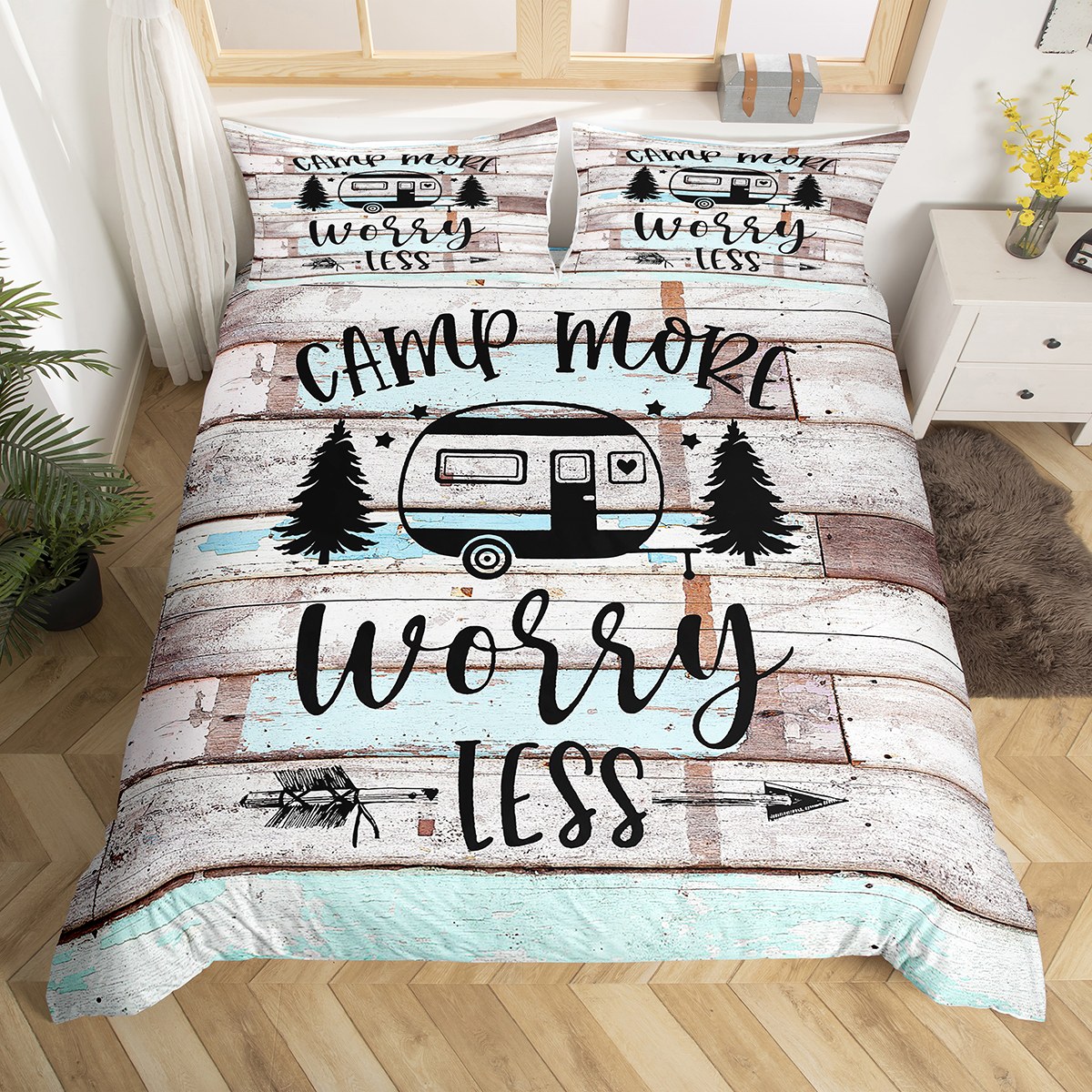 RV Camper Duvet Cover Queen,Camping Bedding Set Camping Decor,RV Travel