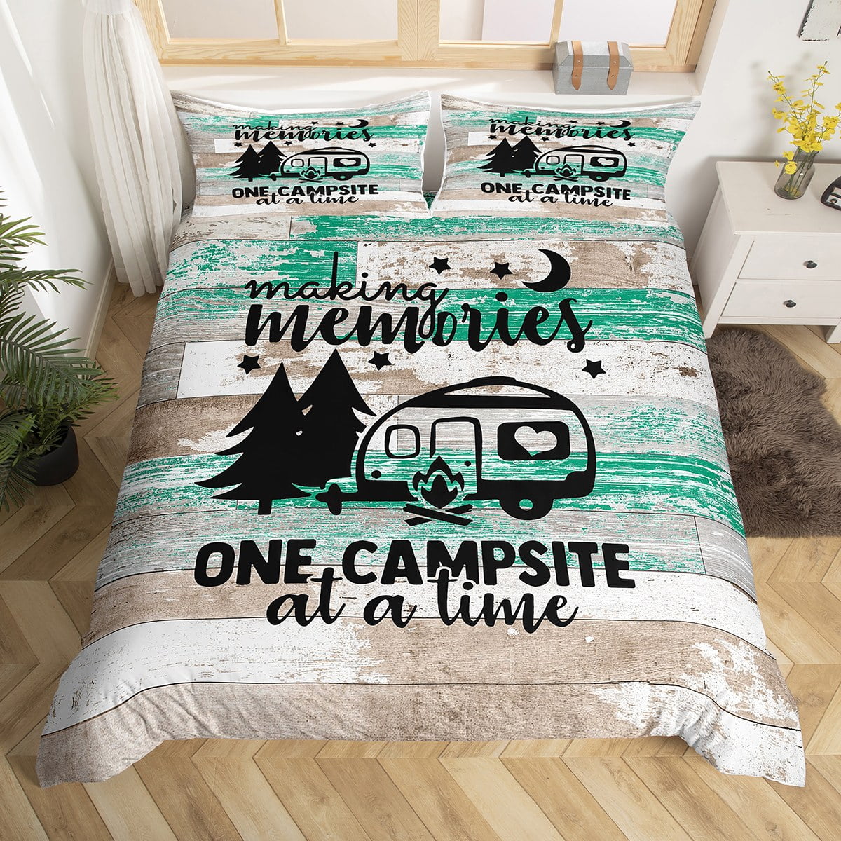 RV Camper Duvet Cover Queen,Camping Bedding Set Camping Decor,RV Travel
