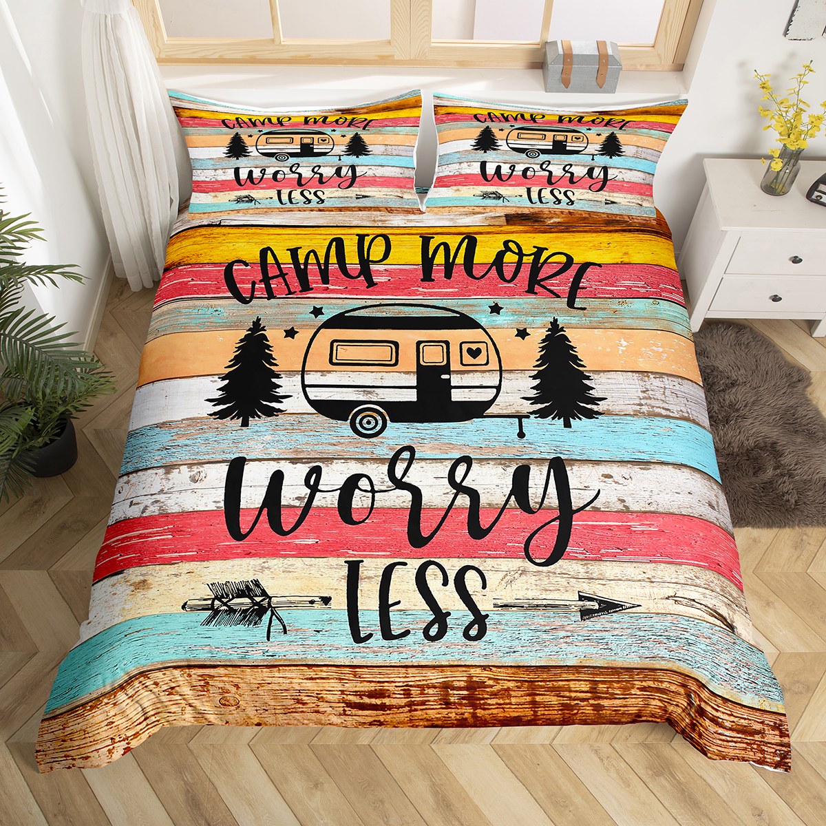 RV Camper Duvet Cover Queen,Camping Bedding Set Camping Decor,RV Travel