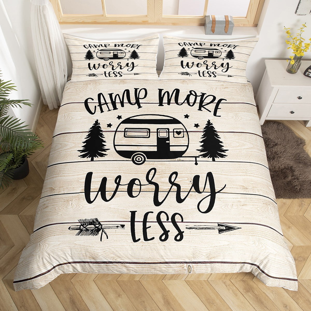 RV Camper Duvet Cover Queen,Camping Bedding Set Camping Decor,RV Travel