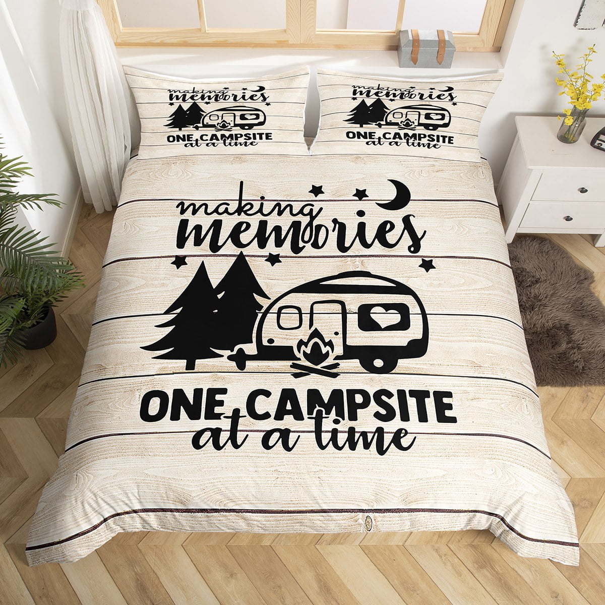 RV Camper Duvet Cover Queen,Camping Bedding Set Camping Decor,RV Travel