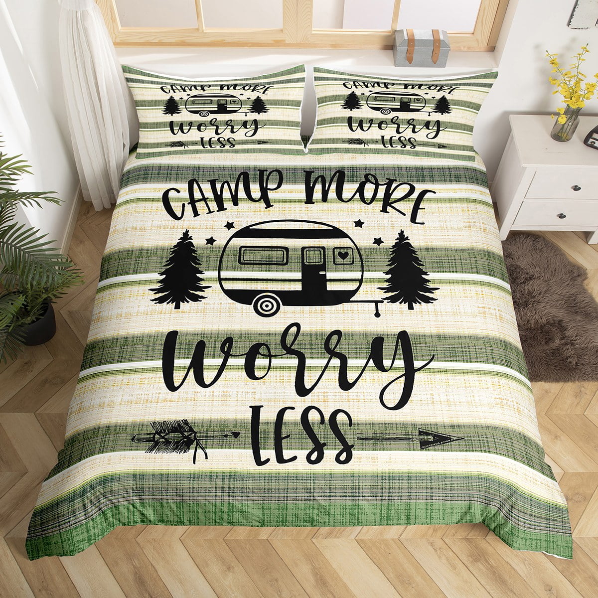 RV Camper Duvet Cover Queen,Camping Bedding Set Camping Decor,RV Travel