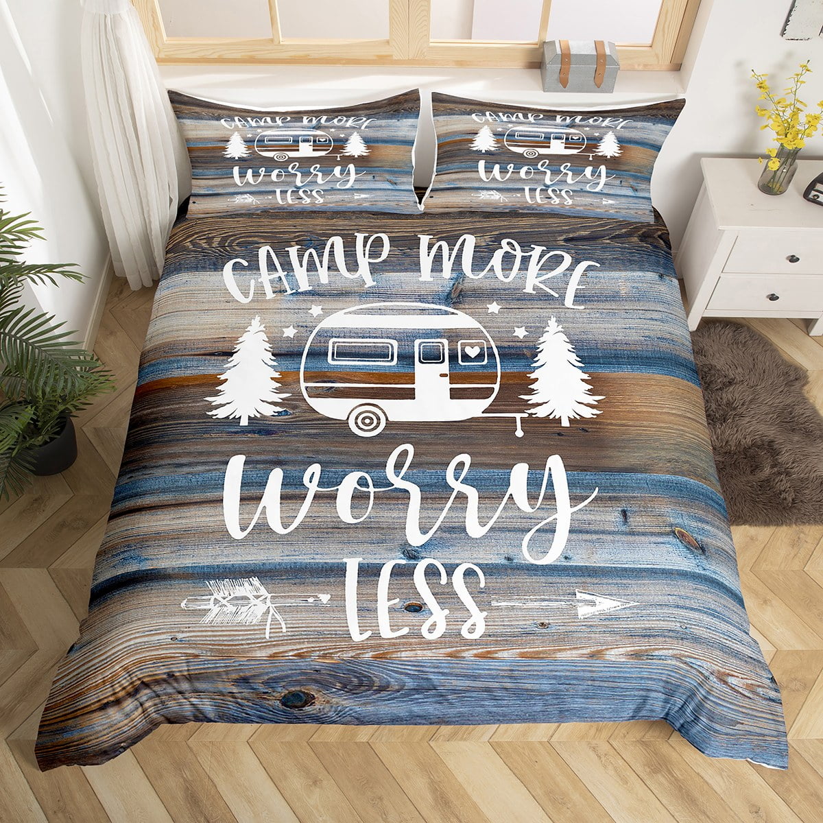 RV Camper Duvet Cover Queen,Camping Bedding Set Camping Decor,RV Travel