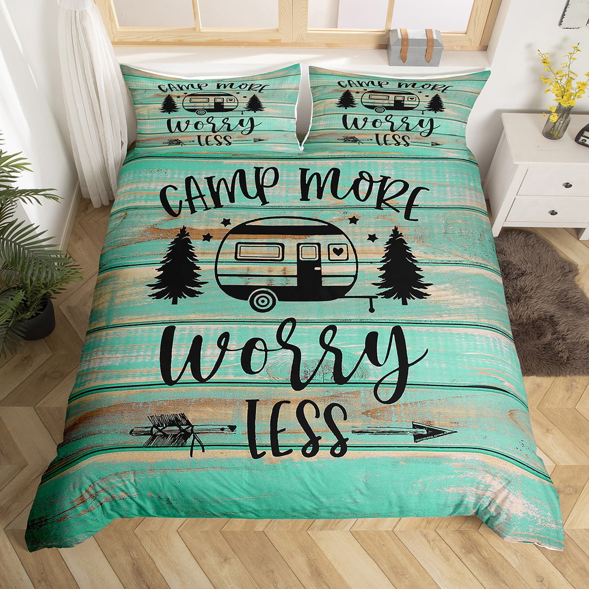 RV Camper Duvet Cover Queen,Camping Bedding Set Camping Decor,RV Travel