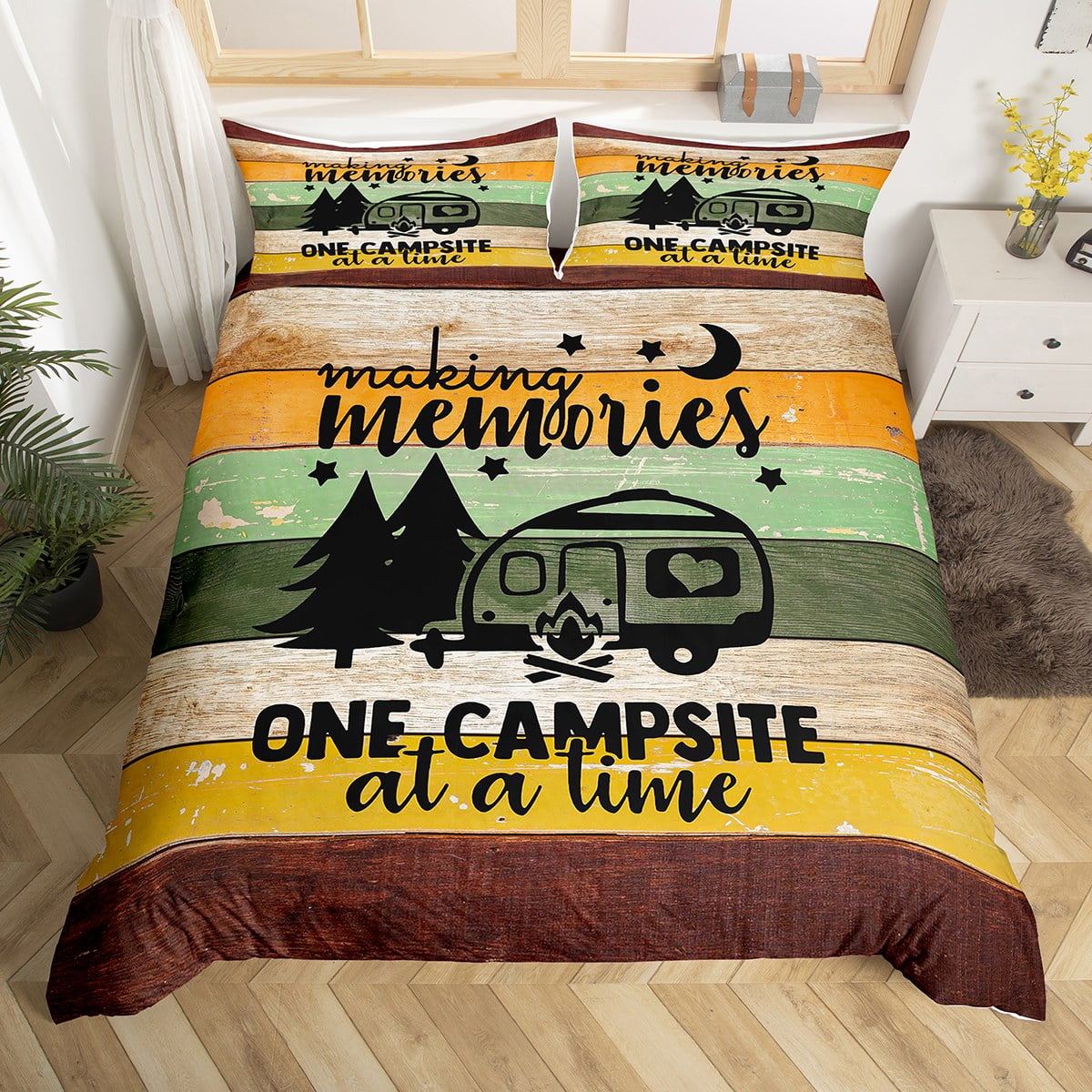 RV Camper Duvet Cover Queen,Camping Bedding Set Camping Decor,RV Travel