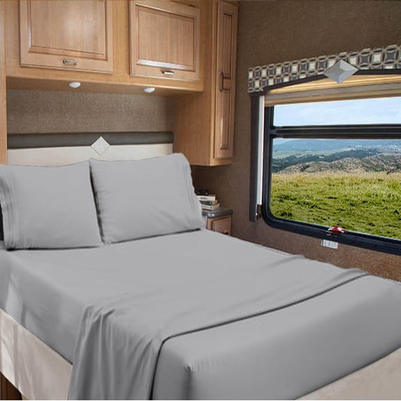 RV Camper King 72" X 80" | 600-TC Egyptian Cotton Sheet Set 6 inch Deep Pockets - Made for RV - Silver Grey Color
