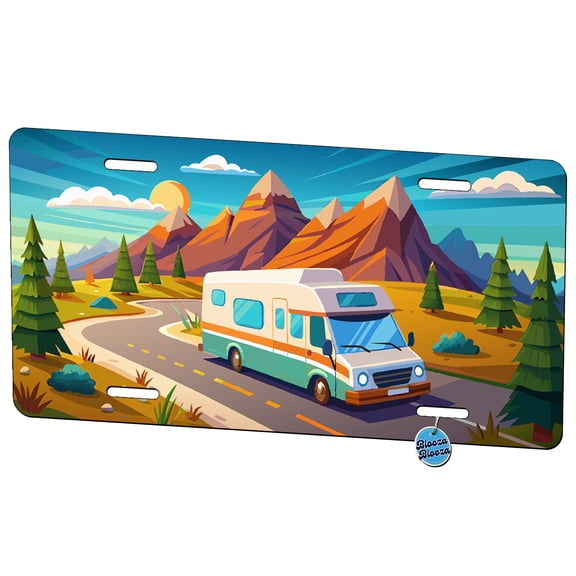 RV Camper On The Road Metal Novelty License Plate