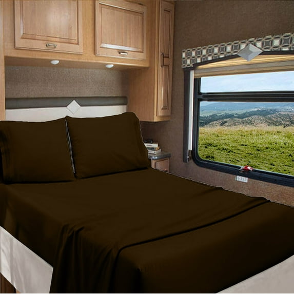 RV Camper Queen 60" X 80" | 700-TC Organic Cotton Sheet Set 10 inch Deep Pockets - Made for RV Motorhome Bunk Bed - Chocolate Color