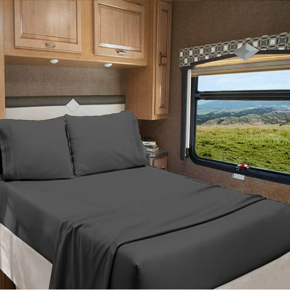 RV Camper Queen 60" X 80" | 700-TC Organic Cotton Sheet Set 15 inch Deep Pockets - Made for RV Motorhome Bunk Bed - Dark Grey Color