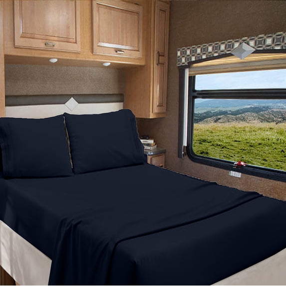 RV Camper Queen 60" X 80" | 700-TC Organic Cotton Sheet Set 15 inch Deep Pockets - Made for RV Motorhome Bunk Bed - Navy Blue Color