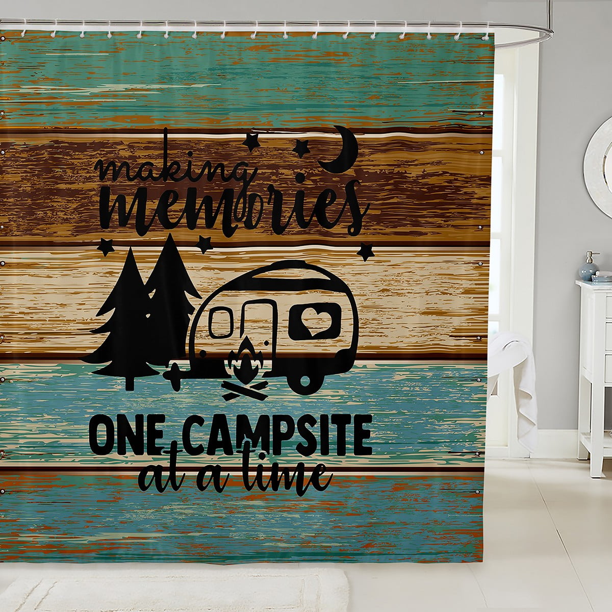 Camper Van Pattern Print Bathroom Shower Curtain
