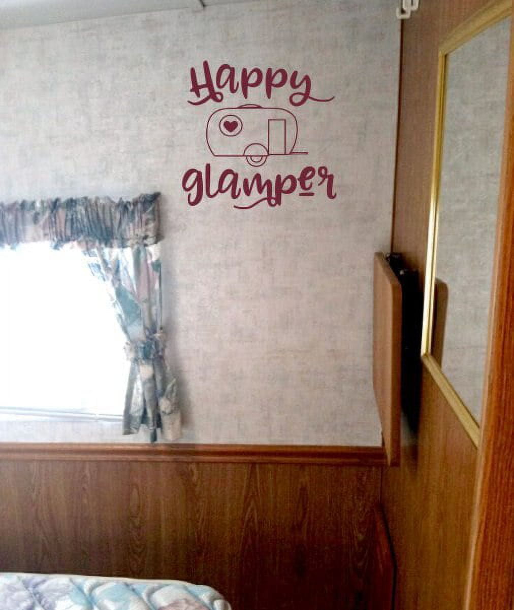 RV Camper Wall Art Decor Happy Glamper Vintage Vinyl Decals Sticker