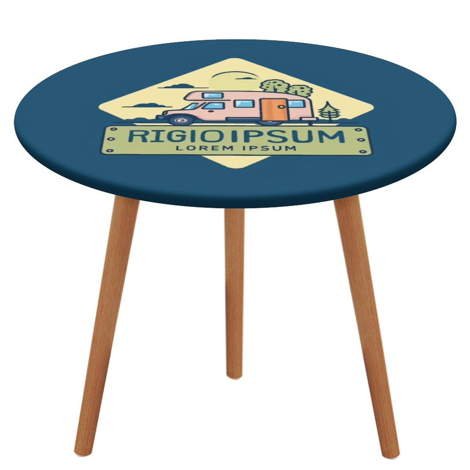 RV Camping Badge Design Tablecloth Round Elastic Fitted Waterproof ...