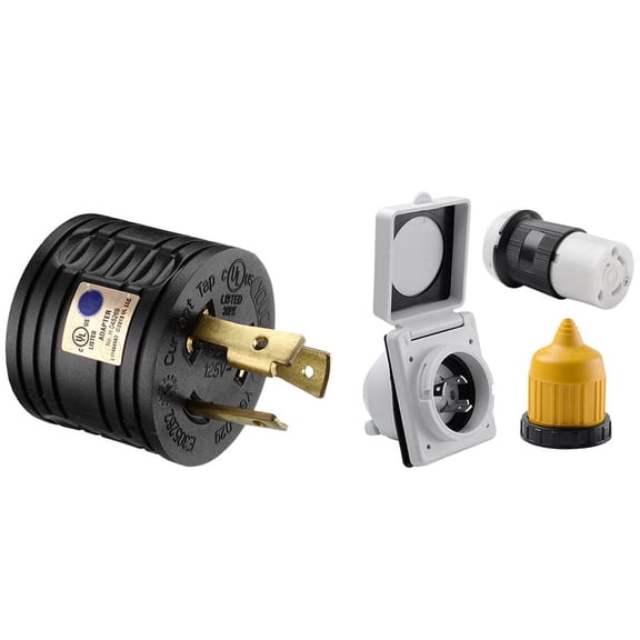RV Camping Power Kit 3-Pack 125V 30A Twist-Lock Plugs and Inlets, No Tools Needed, Generator Adapter Included I761051