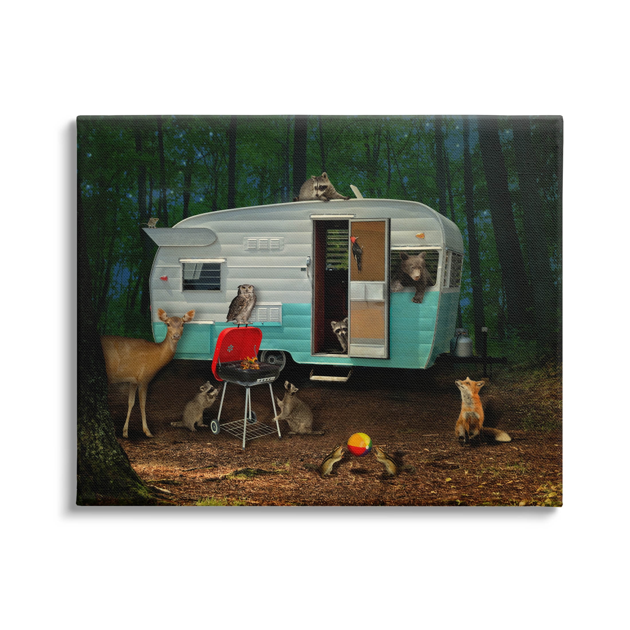 RV Camping Woodland Wildlife Animals Animals & Insects Graphic Art Gallery Wrapped Canvas Print Wall Art