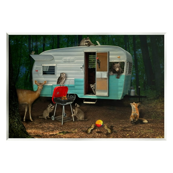 RV Camping Woodland Wildlife Animals Animals & Insects Graphic Art Unframed Art Print Wall Art