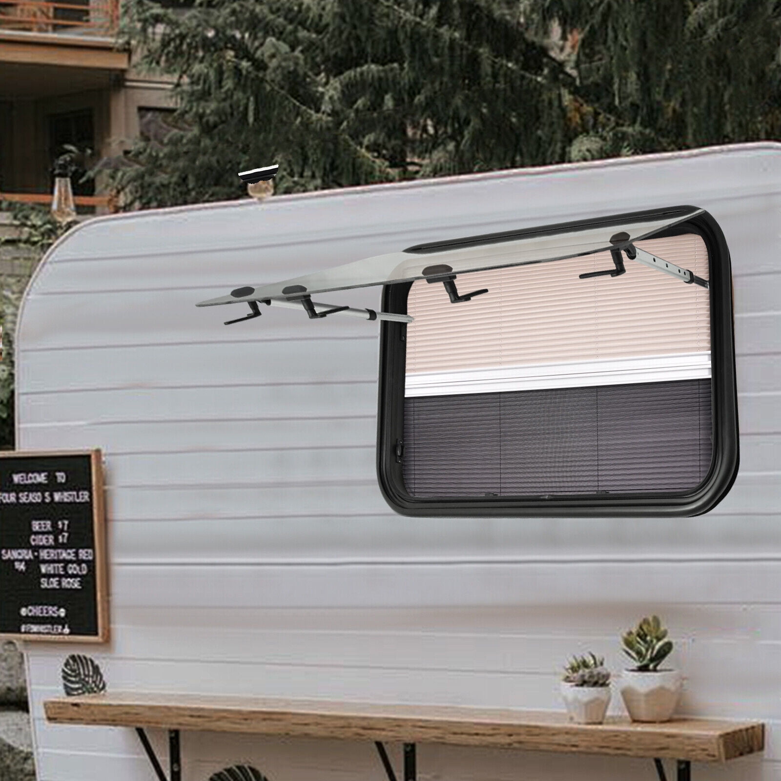 RV Caravan Camper Top-Hinge Push-Out Window 900mm x 550mm 30mm with Blind Screen