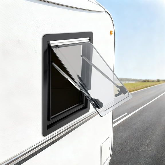 RV Caravan Hinged Push Out Window Hatch Vent Skylight 450*500mm w/Blind & Screen