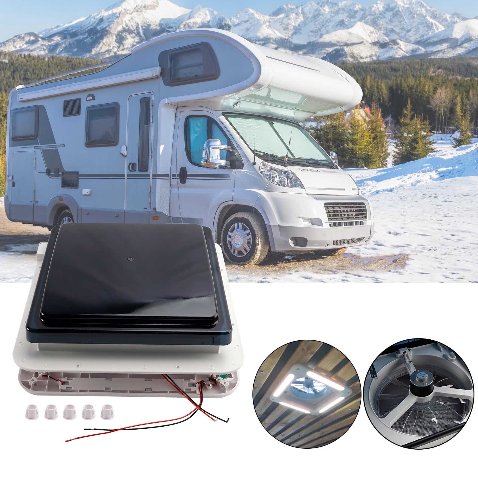 RV Caravan Roof Vent Forward & Reverse Motor RV Fan 12V Skylight W/LED Light