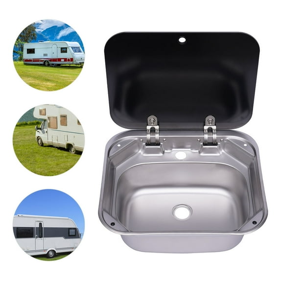 RV Caravan Sink Stainless Steel Kitchen Sink Hand Wash Rectangular Basin Caravan Camper Sink (Silver)