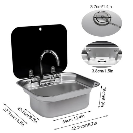 RV Caravan or Boat Stainless Steel Hand Wash Basin RV Kitchen Sink Kit Unit W/ Faucet & Pipe for RV Caravan Camper