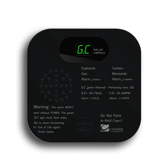 CAZONER RV CO & Propane/Natural Gas Detector, 10-Year Lifespan, 3-in-1 Alarm with Voice Alert, USB-C/12V DC
