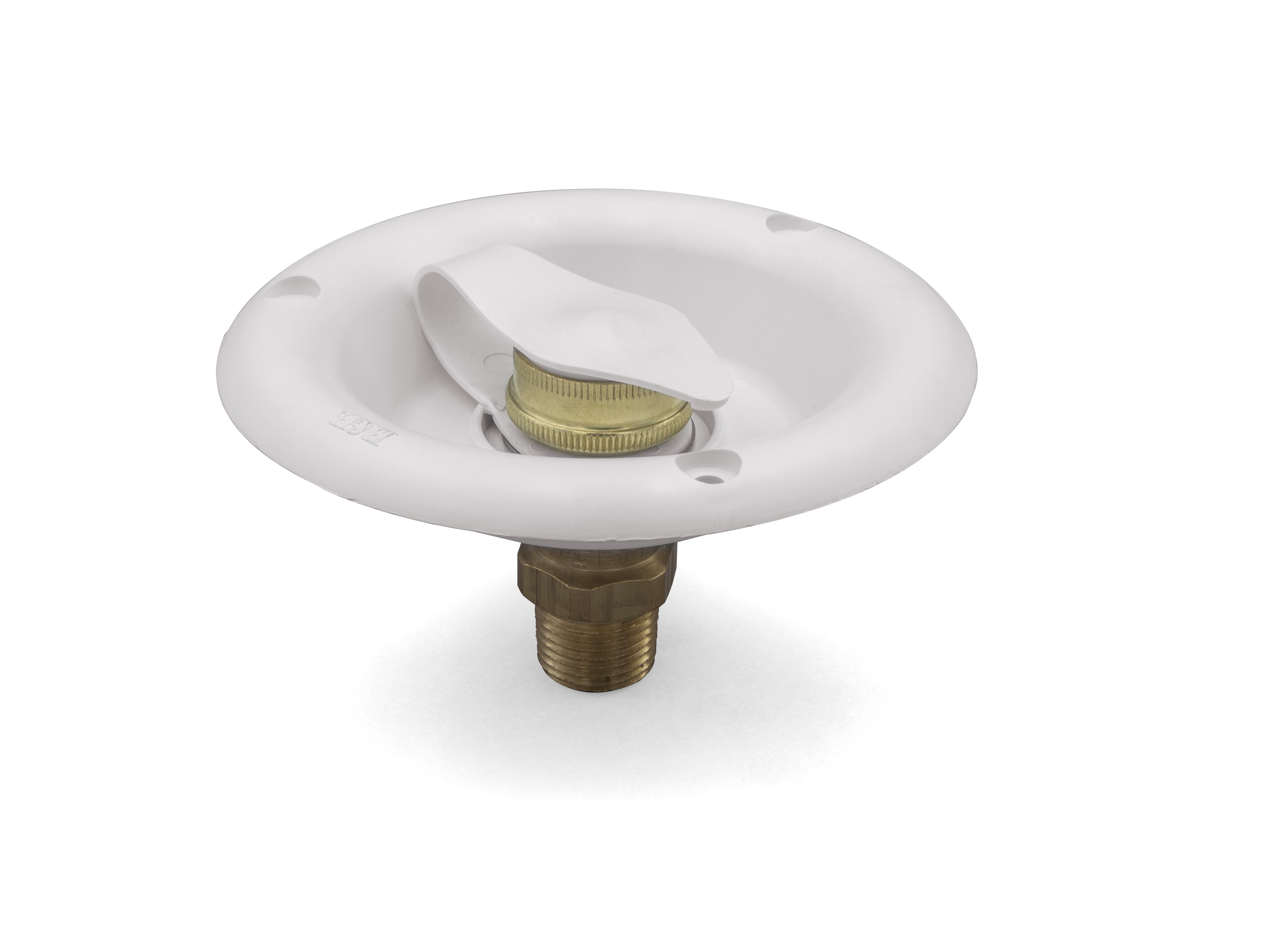 RV City Water Dish with Brass Check Valve; Color: Polar White, Thetford 94218