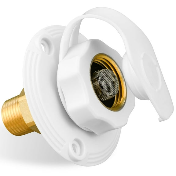 RV City Water Inlet with Brass Check Valve, Fresh Water Fill Flange for Camper Hookup, Durable RV Water Replacement Connection Fittings, Black