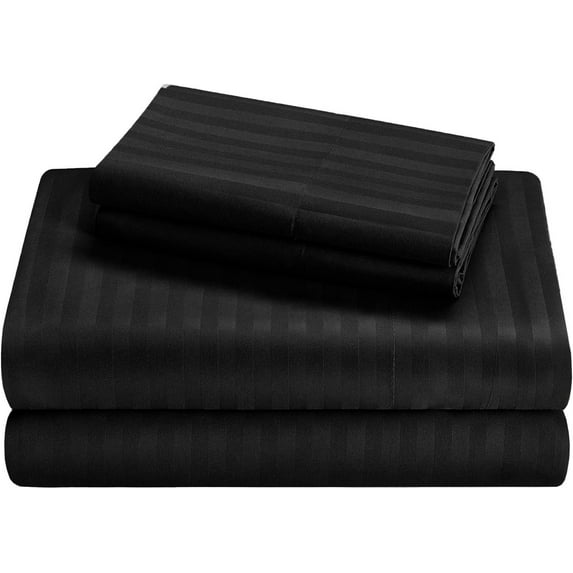 RV Cotton Sheets, 4 PC RV Camper/Bunk/Truck Sleeper Cot Sheets, 8 To 10 Inch Deep Pocket, Fully Elasticized & 100% Egyptian Cotton Sheets - Black Stripe, RV Full-XL, 400 Thread Count..