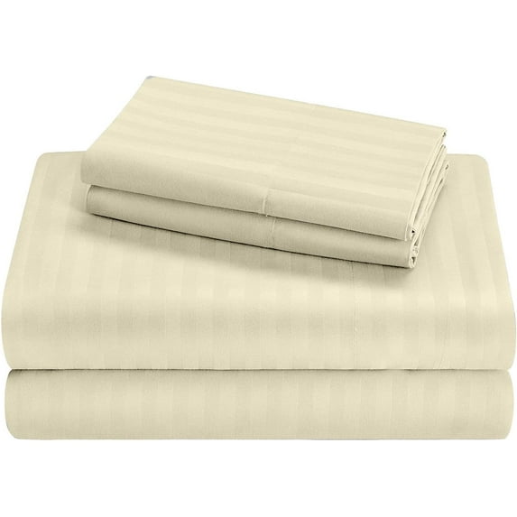 RV Cotton Sheets, 4 PC RV Camper/Bunk/Truck Sleeper Cot Sheets, 8 To 10 Inch Deep Pocket, Fully Elasticized & 100% Egyptian Cotton Sheets - Ivory Stripe, Truck Size, 400 Thread Count..