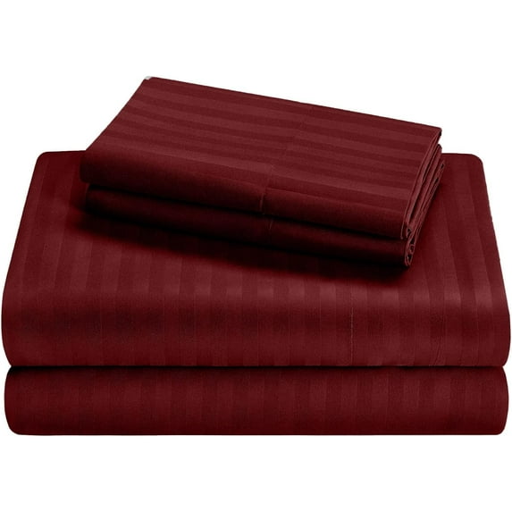 RV Cotton Sheets, 4 PC RV Camper/Bunk/Truck Sleeper Cot Sheets, 15 To 16 Inch Deep Pocket, Fully Elasticized & 100% Egyptian Cotton Sheets - Burgundy Stripe, Narrow Twin Size, 400 Thread Count..