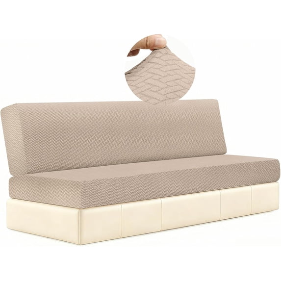 RV Couch Covers for Sofa Bed,2 Piece Washable Backrest & Seat Armless Sofa Couch Covers Stretch Furniture Protector with Elastic Bottom for Jackknife Sleeper Sofas (Khaki)