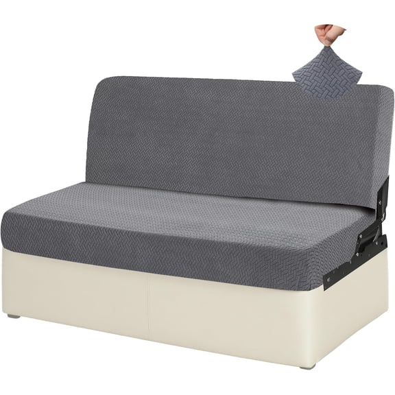 RV Couch Covers for Jackknife Sofa Bed, 2-Piece Stretchable Slipcovers, Durable Gray RV Furniture Protection for Sleeper Sofas