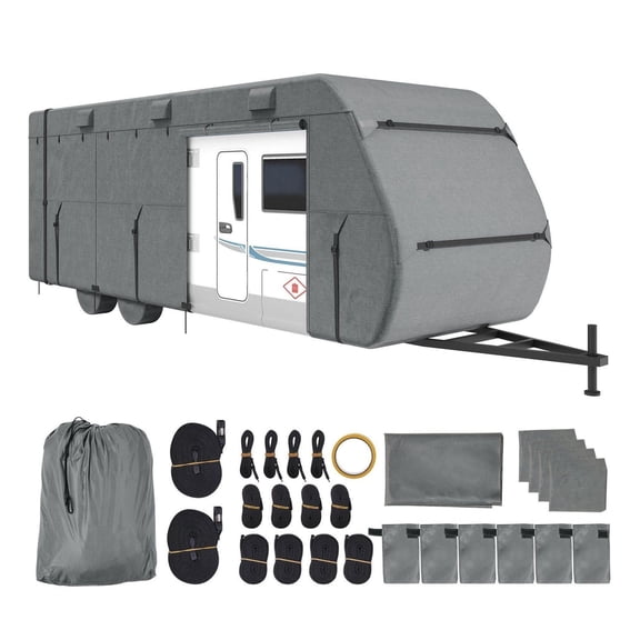 RV Cover 28-31 ft, Waterproof Travel Trailer Cover 300D Fabric, Windproof Ripstop Class A RV Cover with Tire Covers & Storage Bag