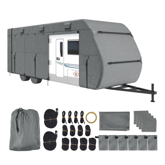 RV Cover 28-31 ft, Waterproof Travel Trailer Cover, 300D Oxford Camper Cover, Windproof Ripstop Class A RV Cover with Tire Covers & Storage Bag
