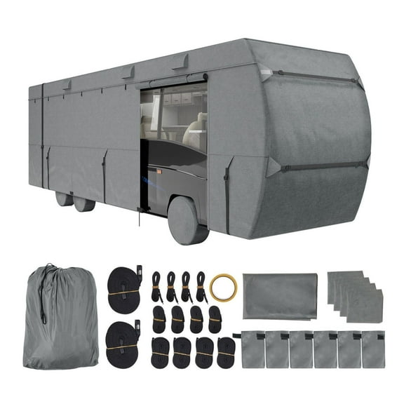 RV Cover 29-32 ft Class C Motorhome Cover Waterproof Windproof Ripstop Fabric with Storage Bag & Tire Covers - All Weather Protection