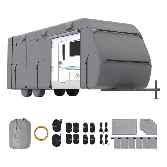RV Cover 30-33 ft Class A - Waterproof Trailer Cover Non-Woven Fabric - All-Weather RV Protection with Tire Covers