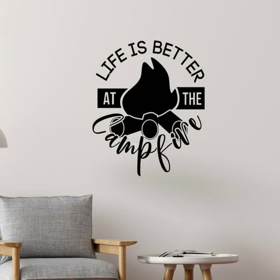 RV Decorations For Inside Camper Life Better Around Campfire Wall Decal Art Sticker Quote 23x19-Inch Black