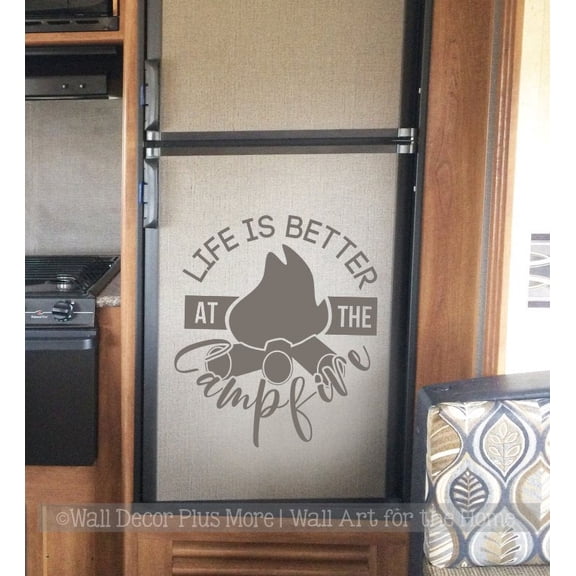 RV Decorations For Inside Camper Life Better Around Campfire Wall Decal Art Sticker Quote 23x19-Inch Storm Gray