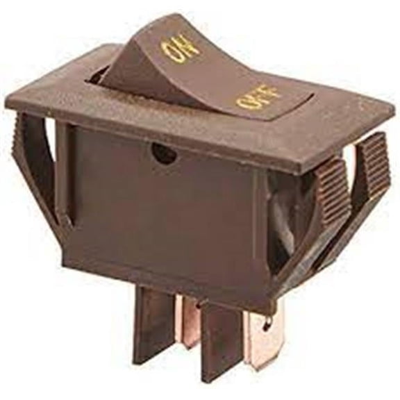 RV Designer  0.55 x 1.12 in. 10A On, Off SPST Cut-out Brown Rocker Switch with Gold Text