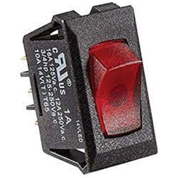 RV Designer  0.55 x 1.12 in. Cut-out 10A Illuminated On, Off SPST Black with Red Rocker Switch