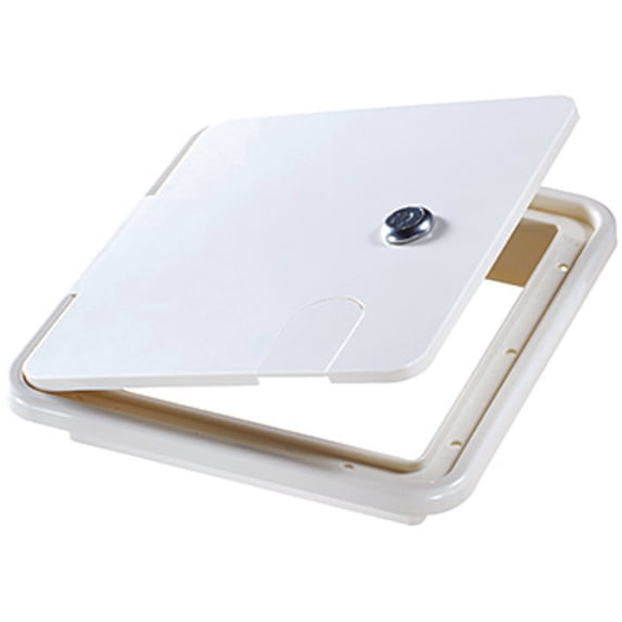 RV Designer B152 White Rectangular Locking RV Cable Hatch - 8.5" x 8" x 1.5"